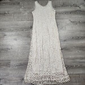 SOULMATES Silk 2 Piece Beaded Maxi Dress & Open Crochet Cardigan Large